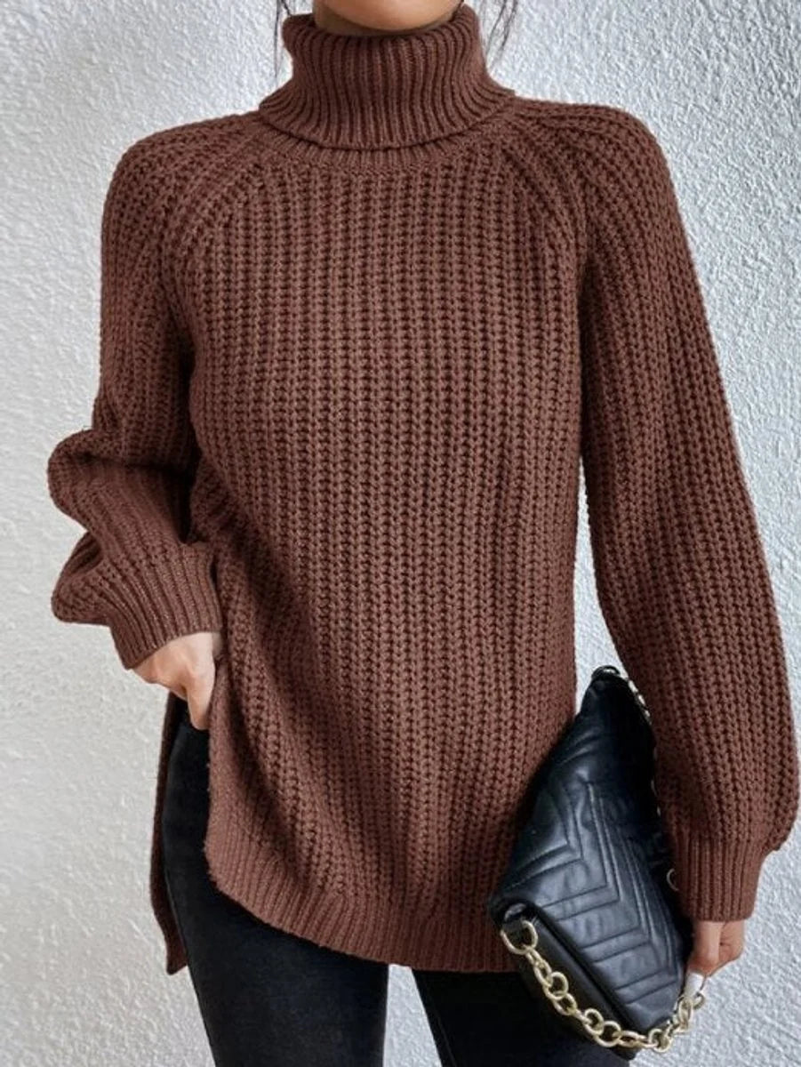 Nuana | Strickpullover Damen Oversize Rollkragen Grobstrick Pullover