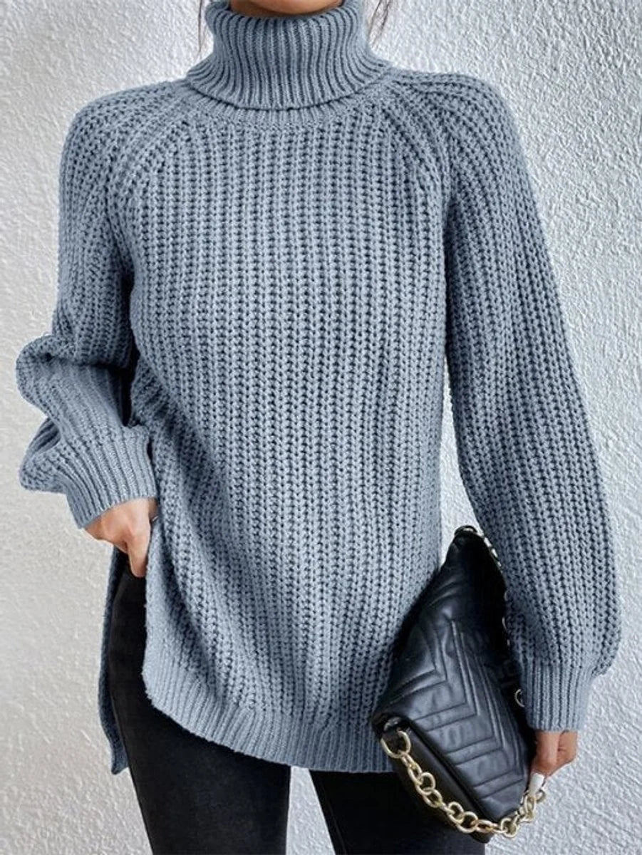 Nuana | Strickpullover Damen Oversize Rollkragen Grobstrick Pullover