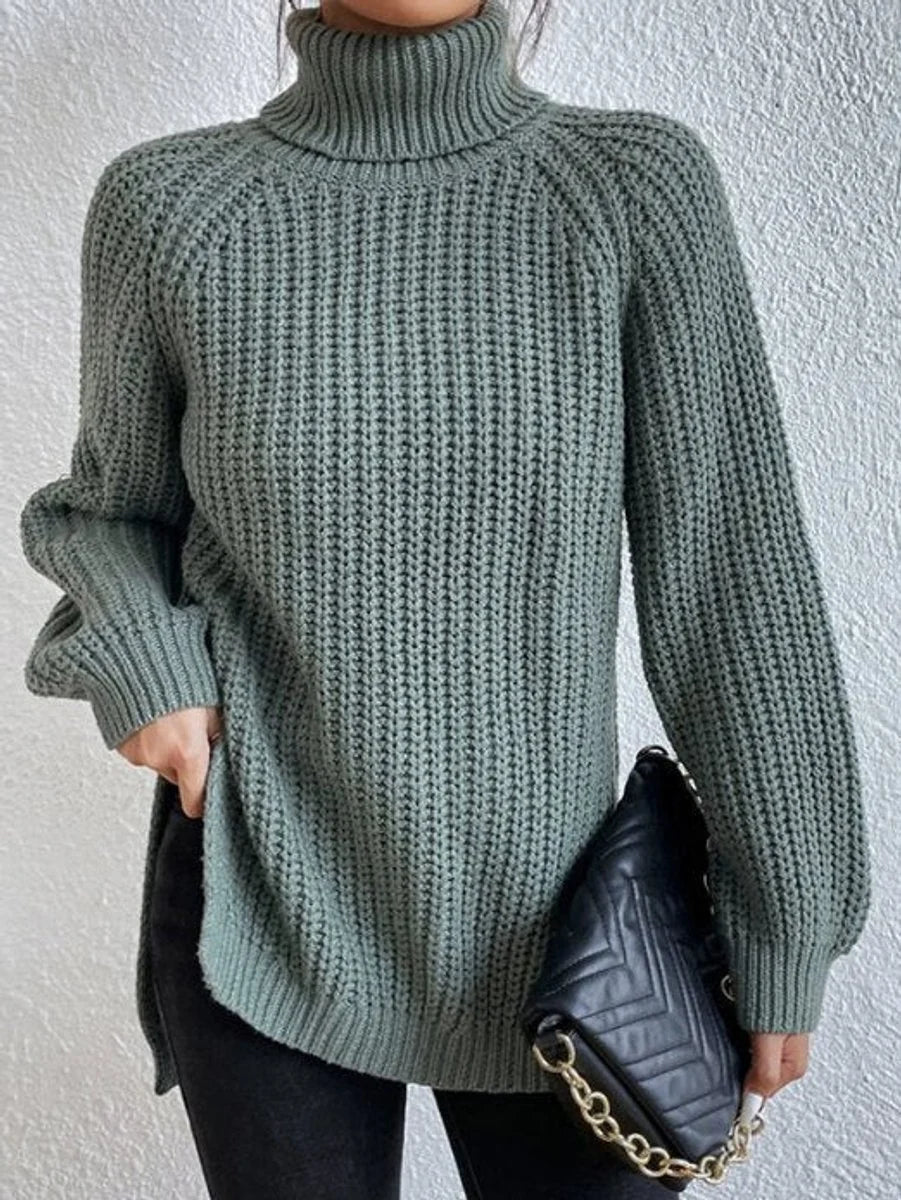 Nuana | Strickpullover Damen Oversize Rollkragen Grobstrick Pullover