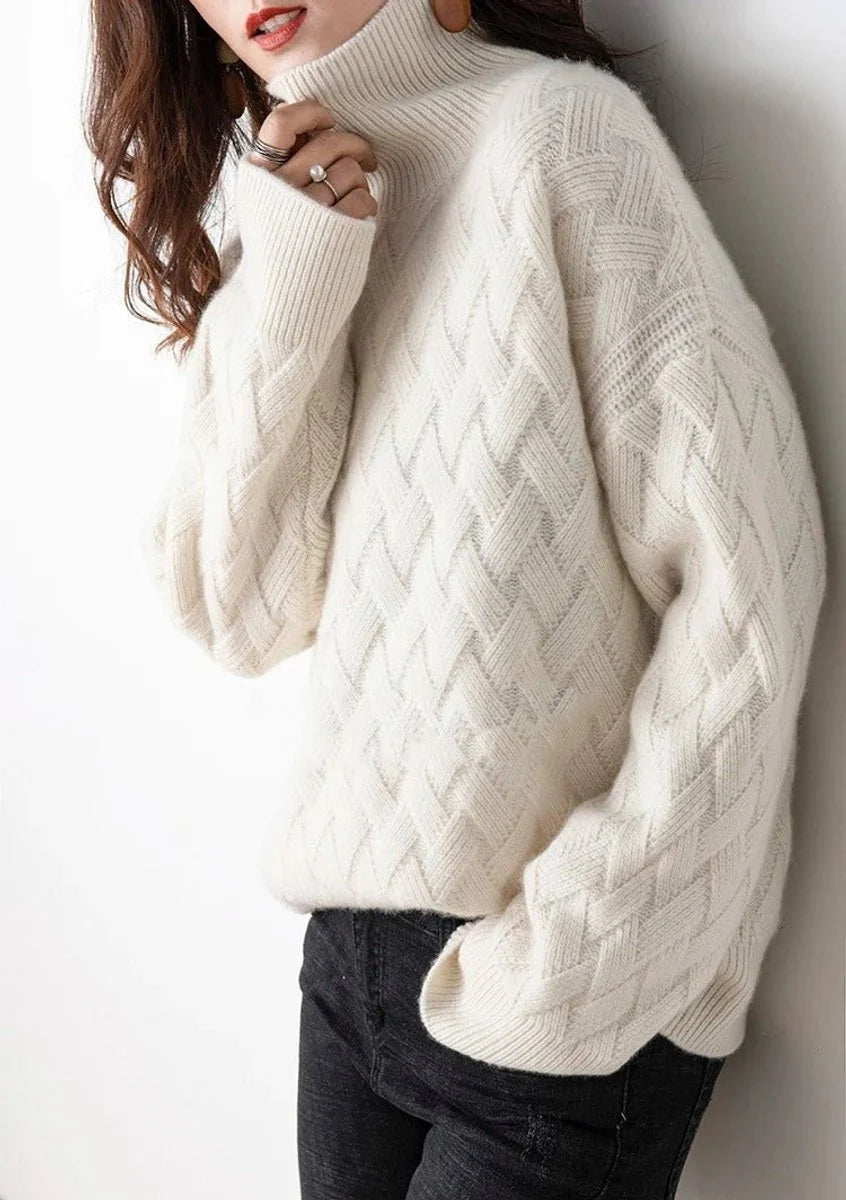 Nuana | Strickpullover Damen Rollkragen Zopfmuster Kashmirweicher Oversized Pullover