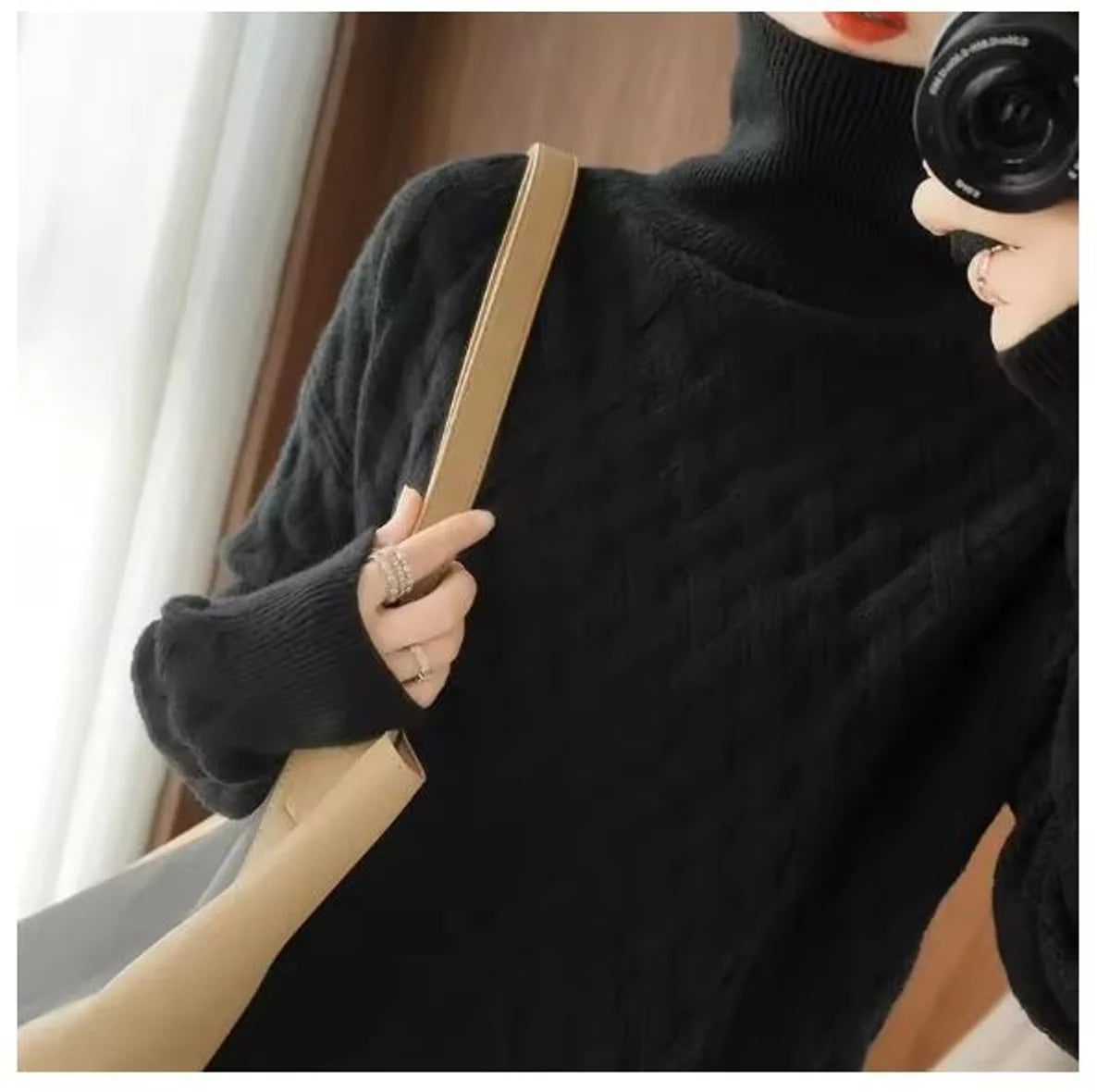Nuana | Strickpullover Damen Rollkragen Zopfmuster Kashmirweicher Oversized Pullover