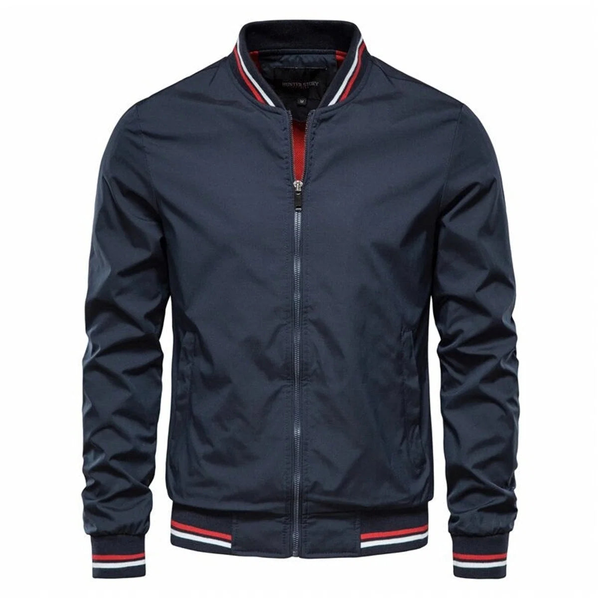 Nuana Tobias Herren Bomber Jacket Unifarben mit Rippbündchen Reißverschluss