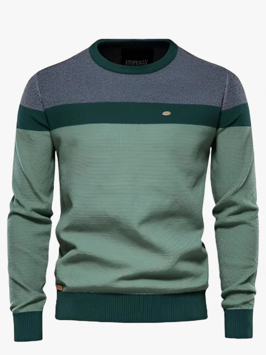 Nuana Tobias | Herren Pullover Colorblock Rundhals Baumwoll Strickpullover