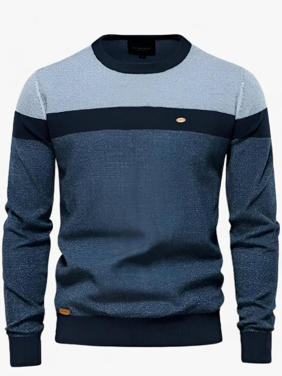 Nuana Tobias | Herren Pullover Colorblock Rundhals Baumwoll Strickpullover