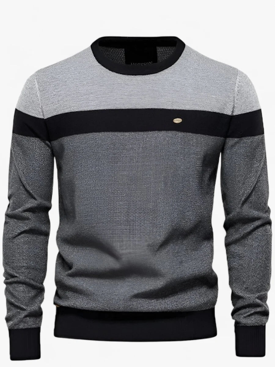 Nuana Tobias | Herren Pullover Colorblock Rundhals Baumwoll Strickpullover