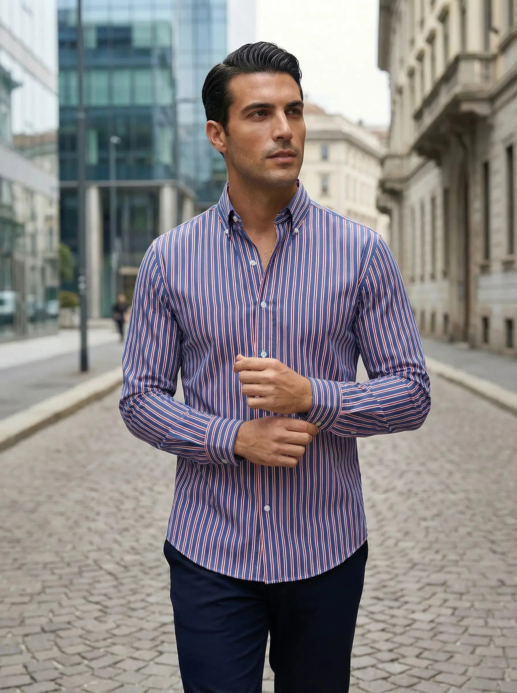 Nuana Tobias Herren Slim Fit Streifen Knopfhemd