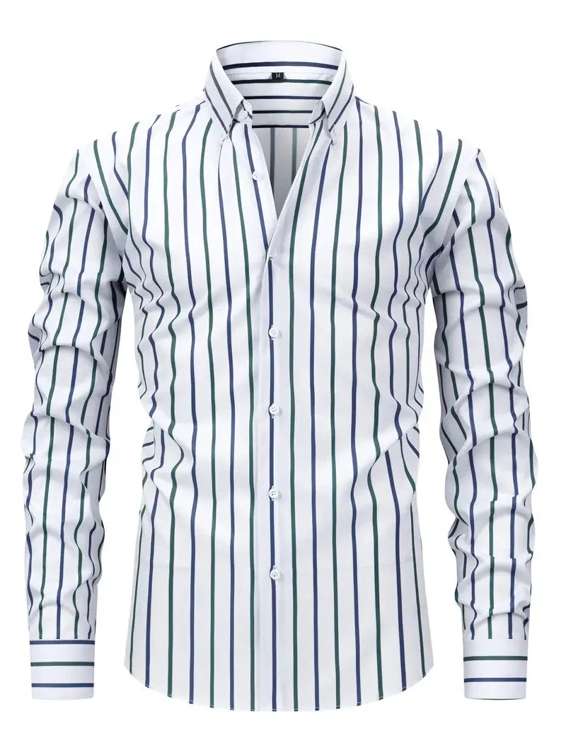 Nuana Tobias Herren Slim Fit Streifen Knopfhemd