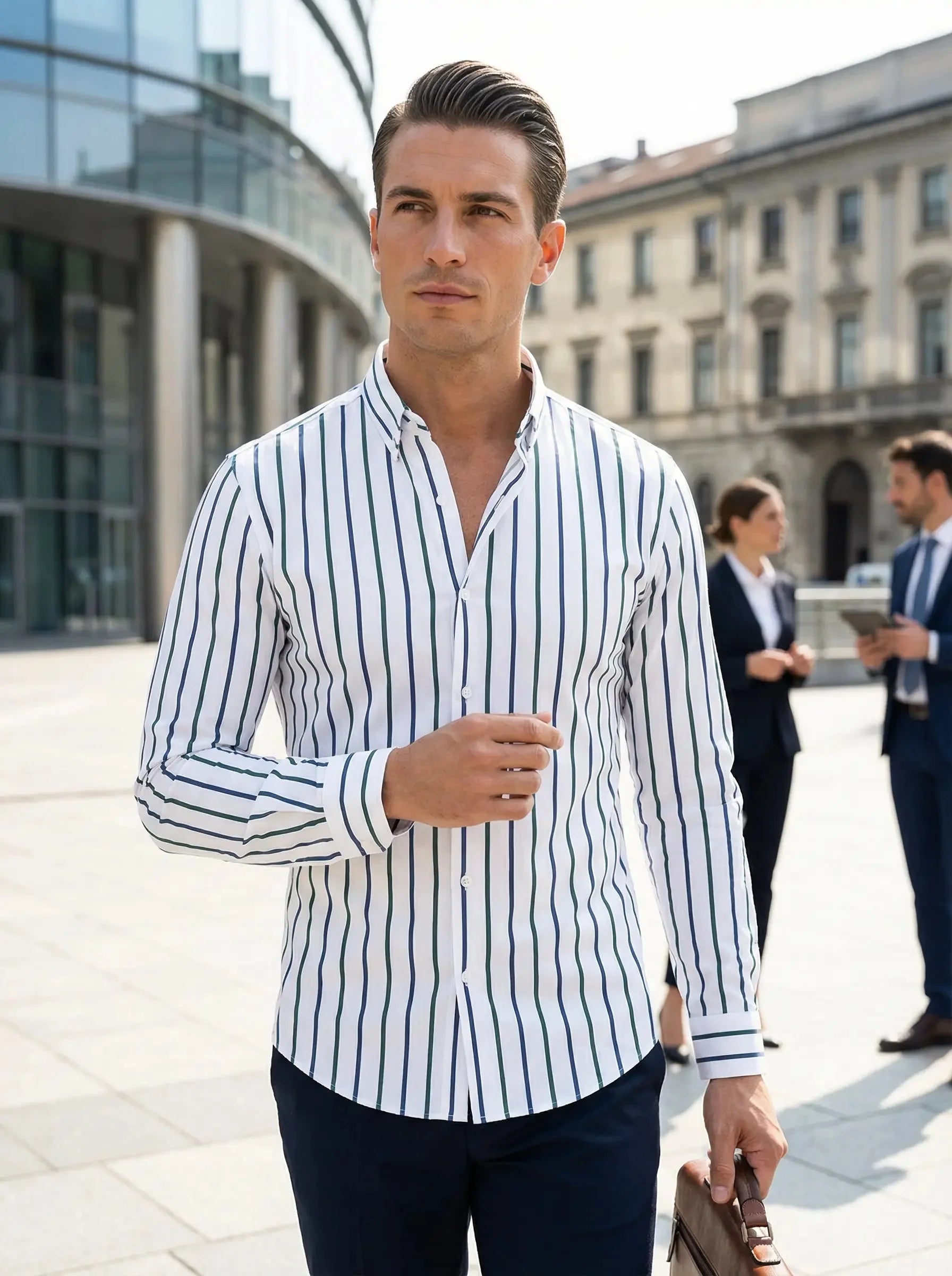 Nuana Tobias Herren Slim Fit Streifen Knopfhemd