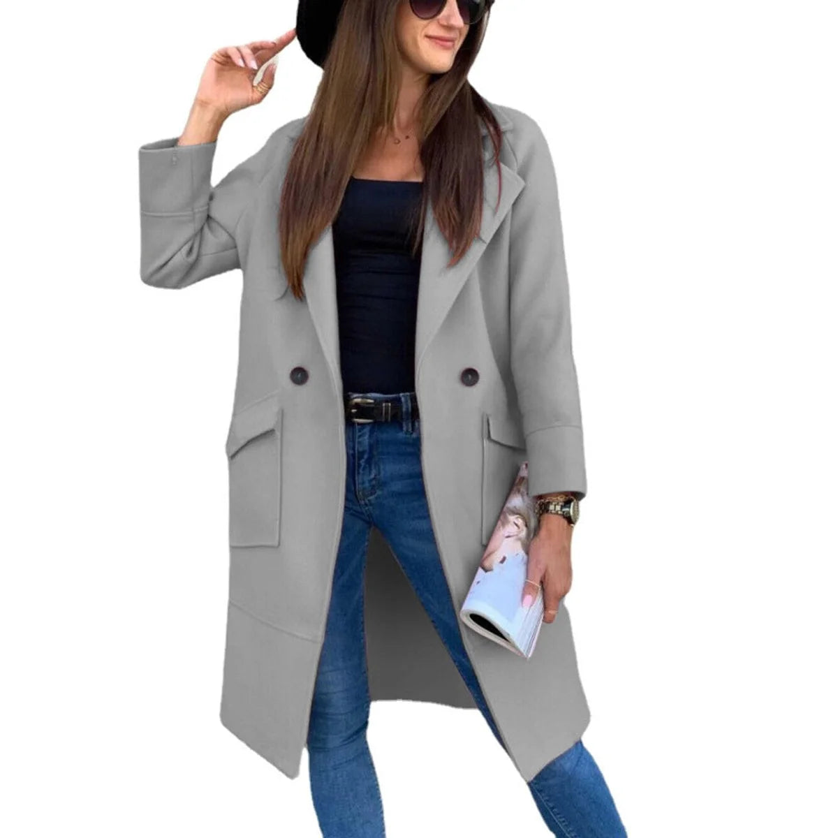 Nuana | Trenchcoat Damen Eleganter Doppelreihiger Mantel mit Reverskragen