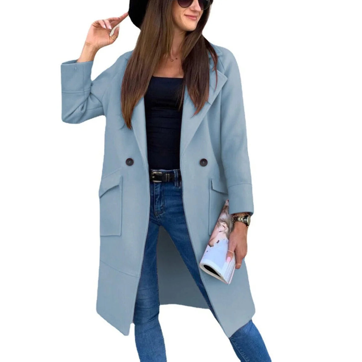 Nuana | Trenchcoat Damen Eleganter Doppelreihiger Mantel mit Reverskragen