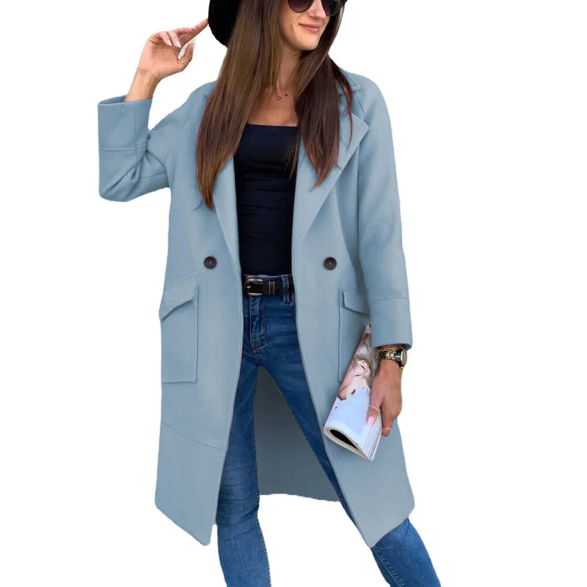 Nuana | Trenchcoat Damen Eleganter Doppelreihiger Mantel mit Reverskragen