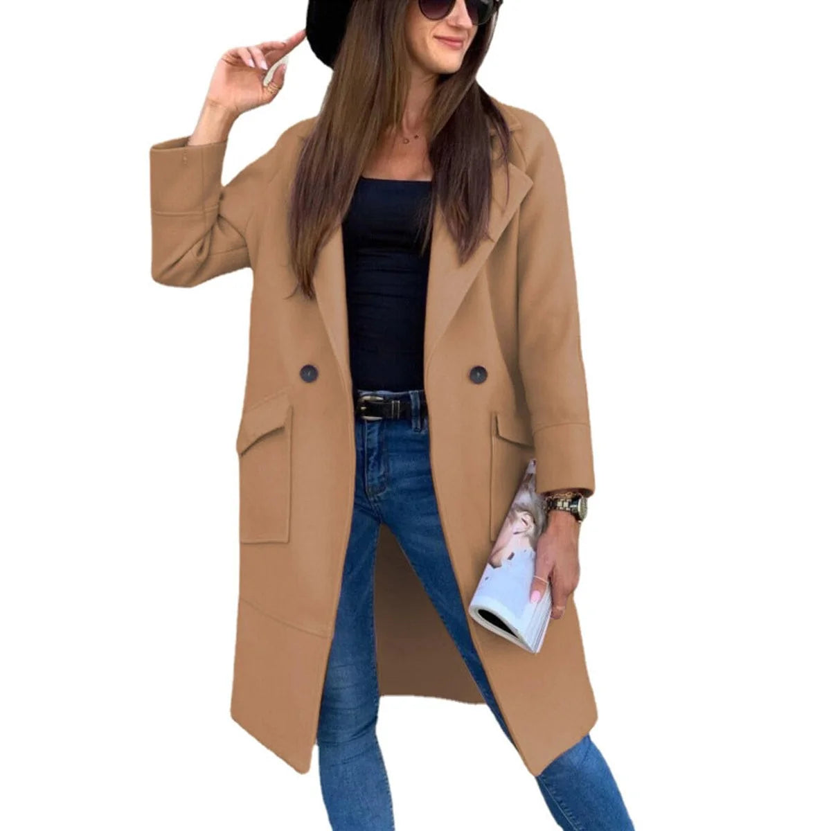 Nuana | Trenchcoat Damen Eleganter Doppelreihiger Mantel mit Reverskragen