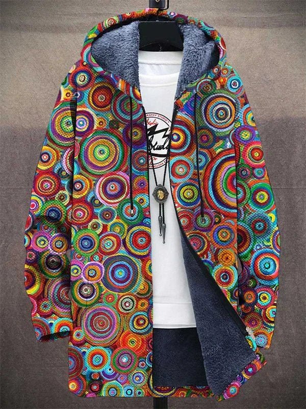 Nuana | Unisex Fleecegefütterte Kapuzenjacke mit Psychedelischem Kreisdruck