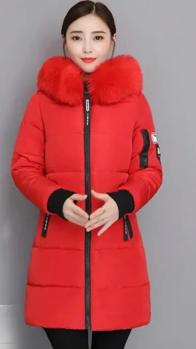 Nuana | Wintermantel Damen Langer Parka Pelzkragen Kapuze Wattiert