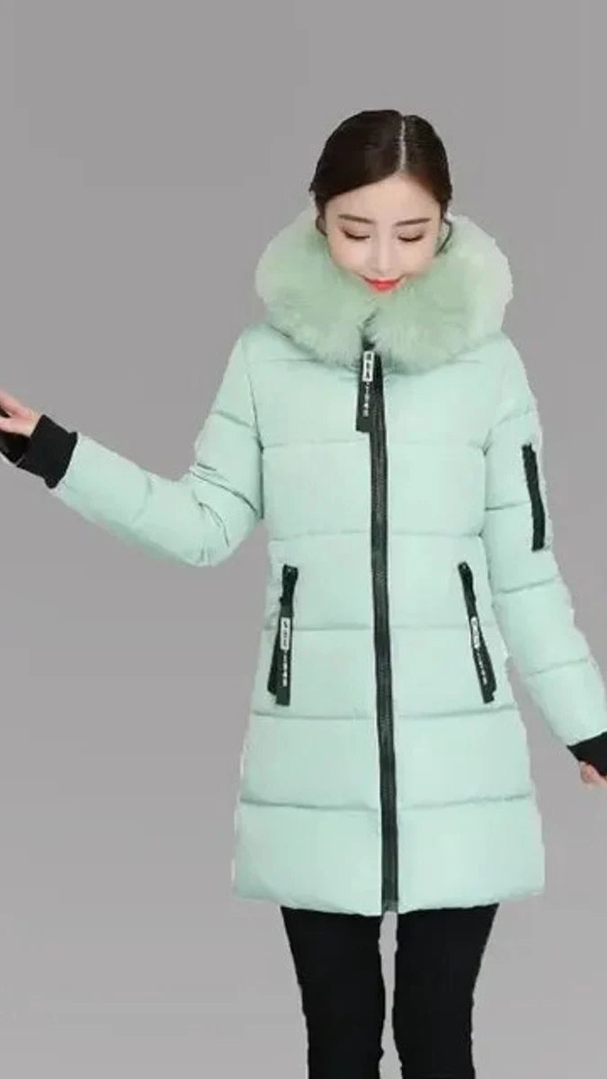 Nuana | Wintermantel Damen Langer Parka Pelzkragen Kapuze Wattiert