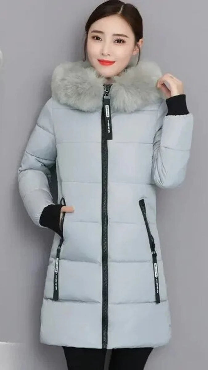 Nuana | Wintermantel Damen Langer Parka Pelzkragen Kapuze Wattiert