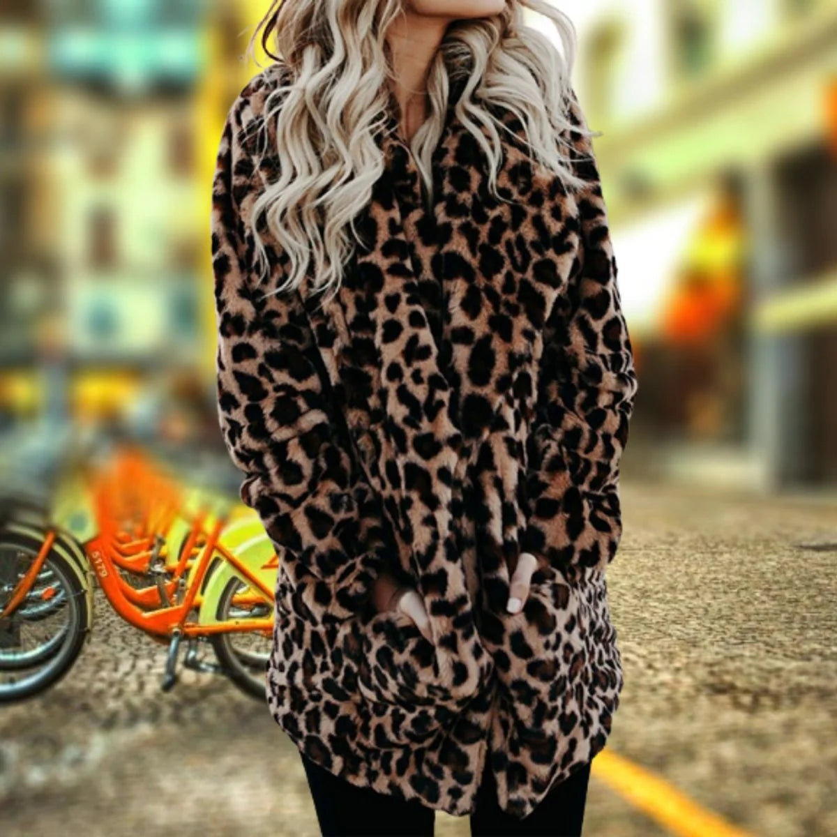 Nuana | Wintermantel Damen Leopardenmuster Plüsch Kunstpelz Jacke