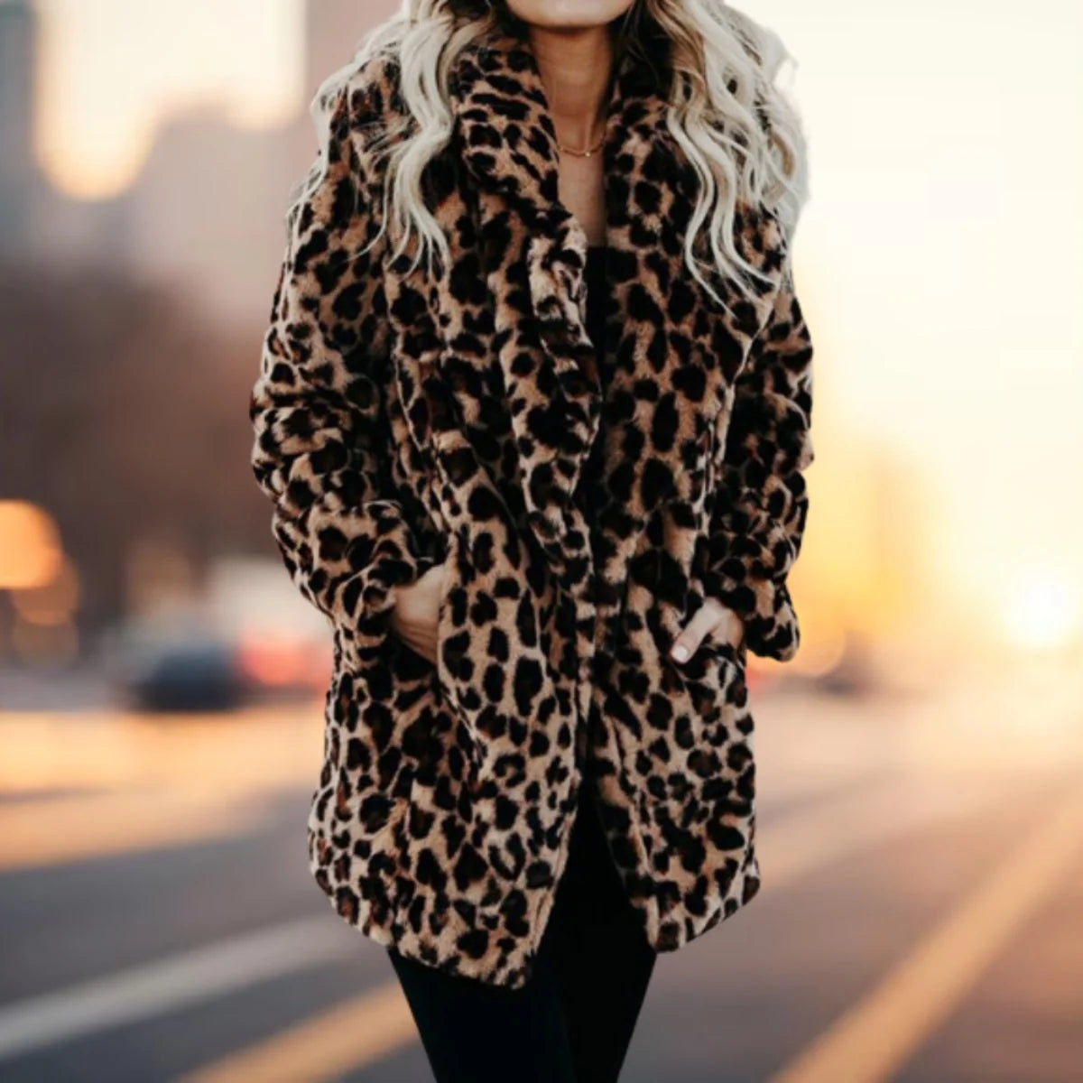 Nuana | Wintermantel Damen Leopardenmuster Plüsch Kunstpelz Jacke