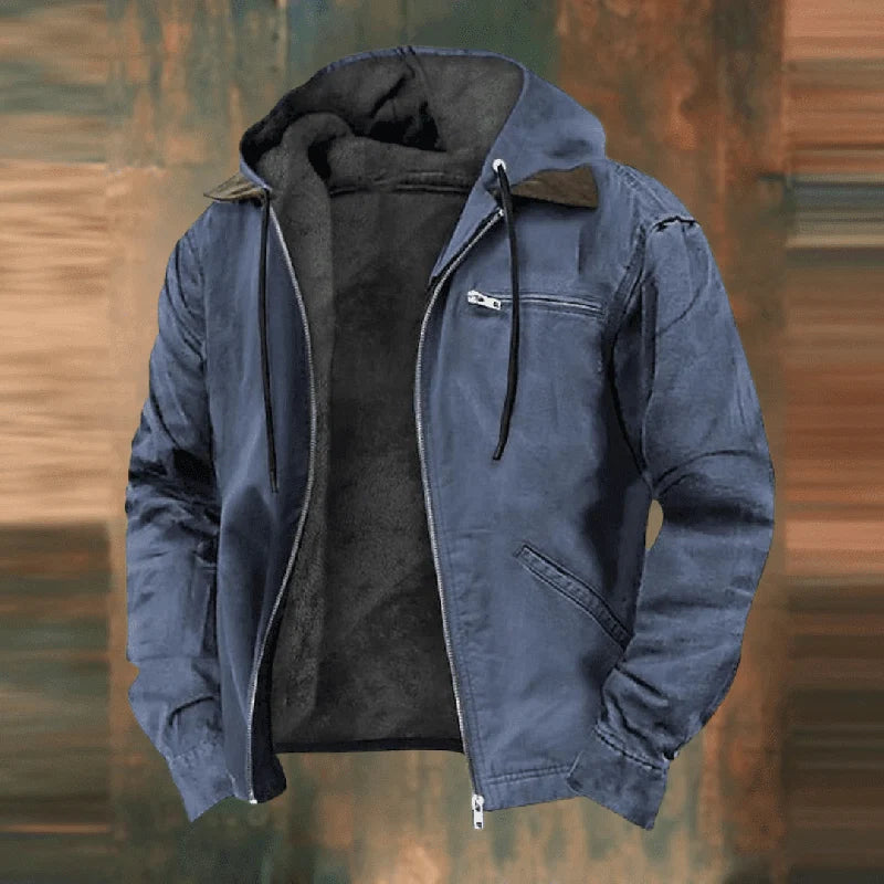 Rainer | Herren Leder Winterjacke mit Kapuze und Reißverschluss