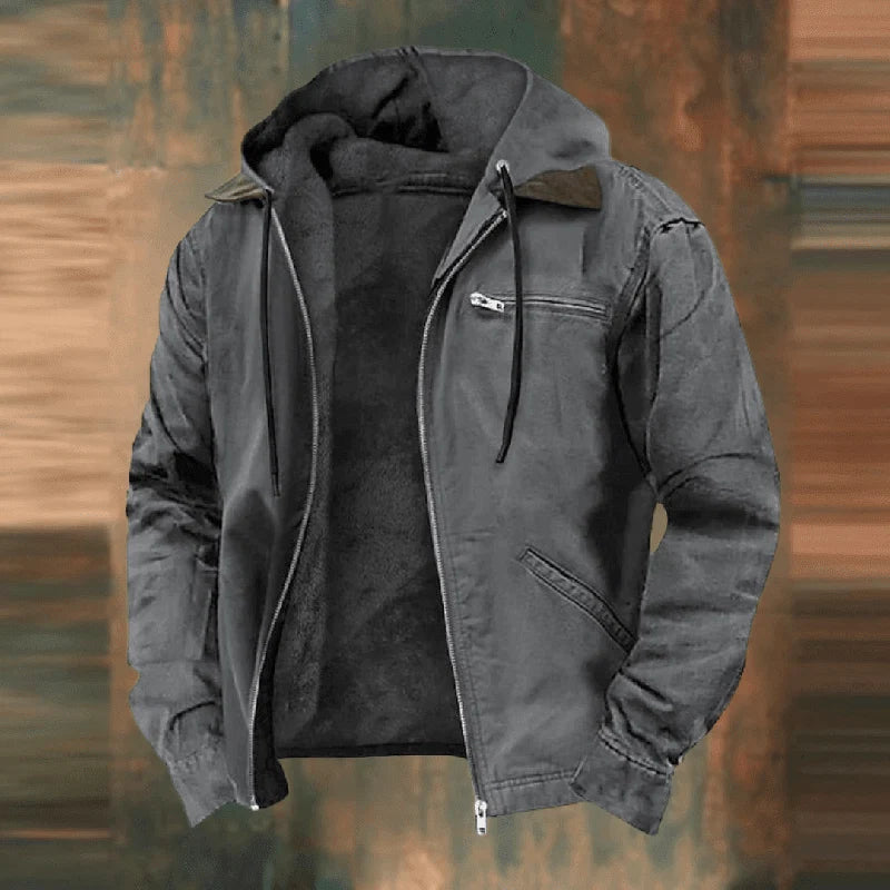 Rainer | Herren Leder Winterjacke mit Kapuze und Reißverschluss