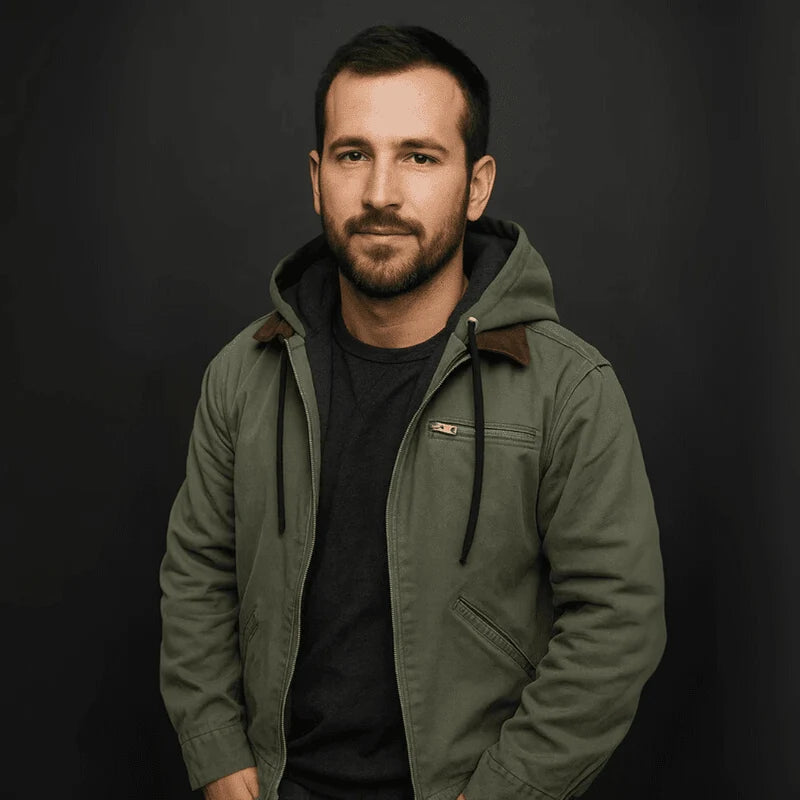 Rainer | Herren Leder Winterjacke mit Kapuze und Reißverschluss