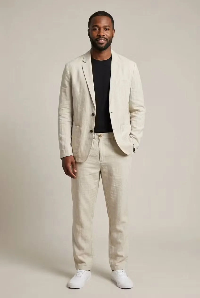 Simon | Herren Leinen-Set mit Relaxter Passform aus Blazer und Hose