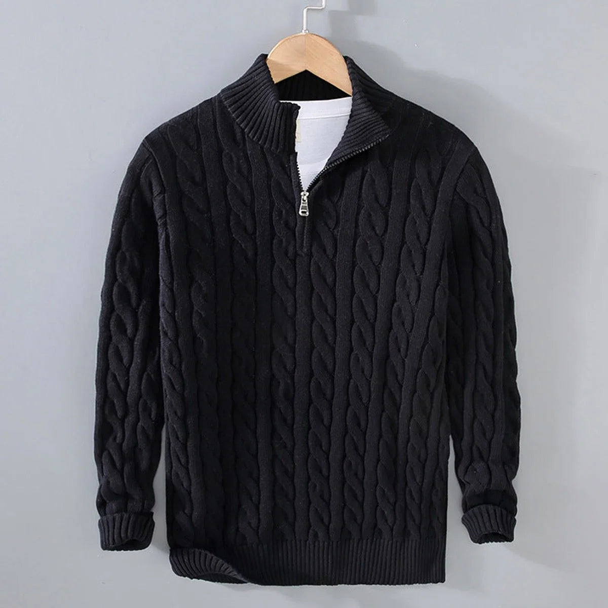 Simon | Herren Pullover Strick Halbzip Zopfmuster Baumwollmischung