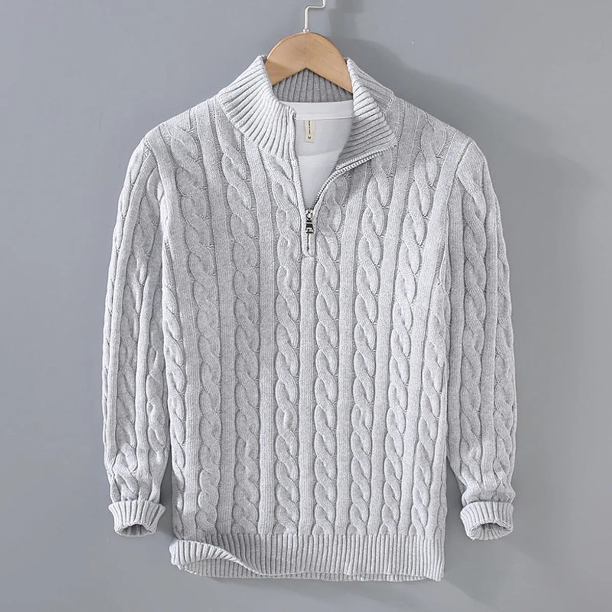 Simon | Herren Pullover Strick Halbzip Zopfmuster Baumwollmischung