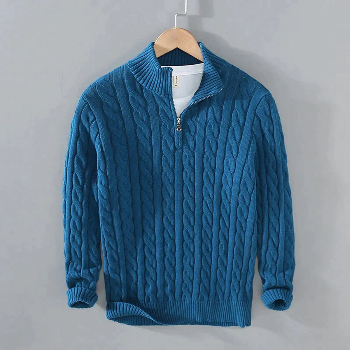 Simon | Herren Pullover Strick Halbzip Zopfmuster Baumwollmischung
