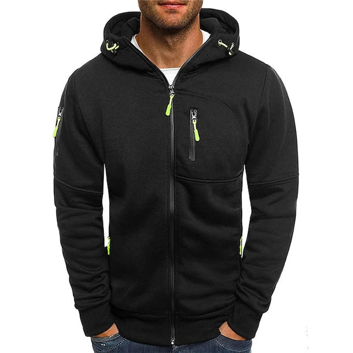Simon | Herren Reißverschluss Kapuzenpullover Knit Sweater mit Kordelzug