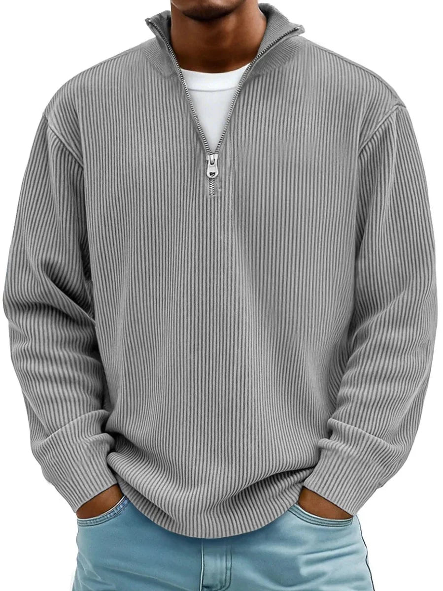 Simon | Herren Rippstrick Quarter-Zip Pullover Sweater mit Stehkragen