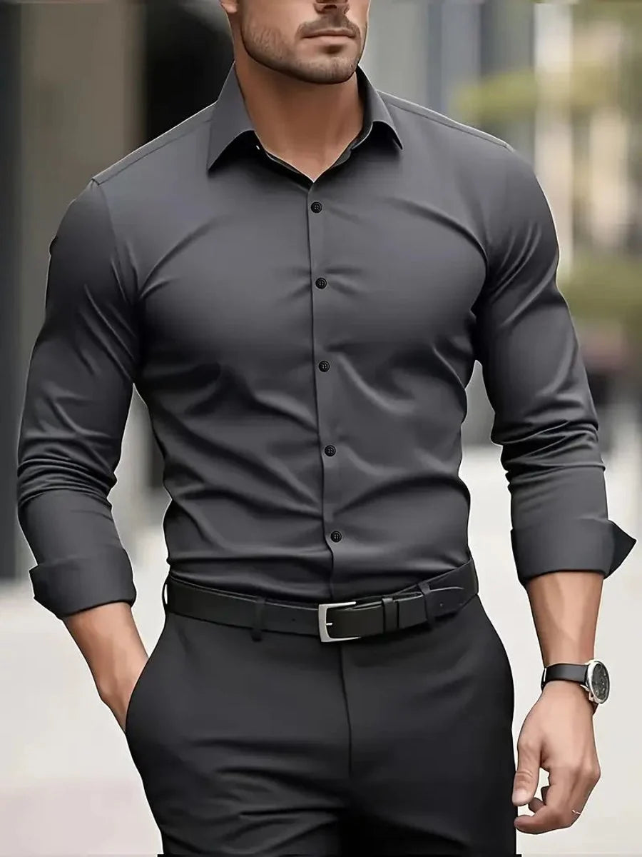 Stefan | Herren Slim-Fit Knitterfreies Langarm Business-Hemd