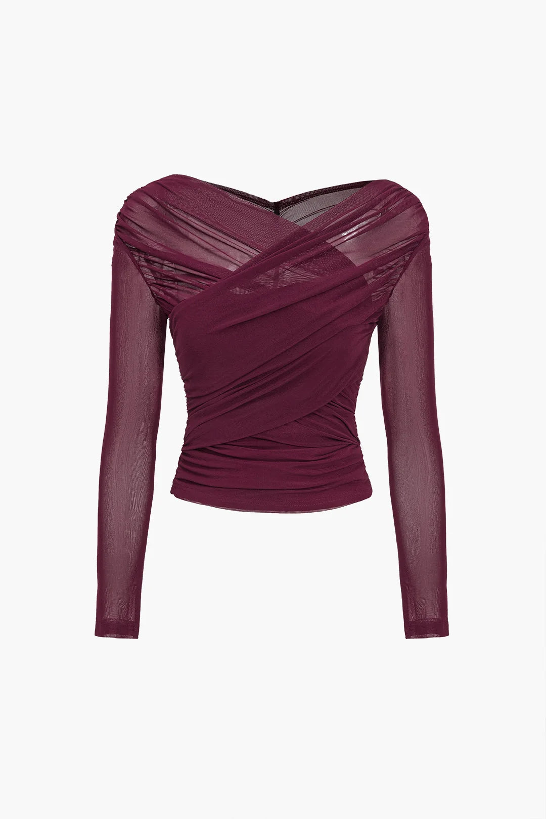 Susanne | Damen Mesh-Top mit Rüschen und langen Ärmeln