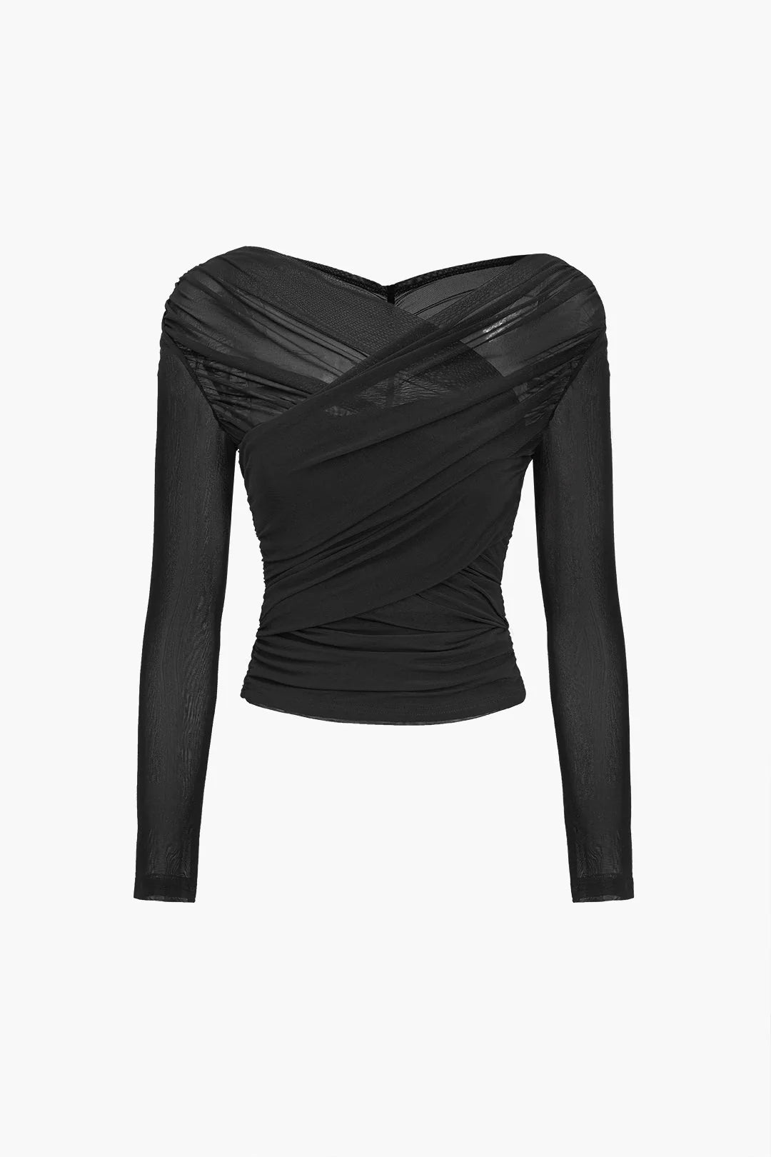 Susanne | Damen Mesh-Top mit Rüschen und langen Ärmeln