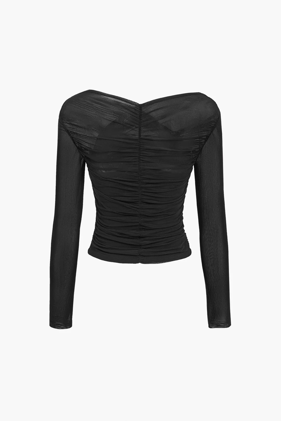 Susanne | Damen Mesh-Top mit Rüschen und langen Ärmeln