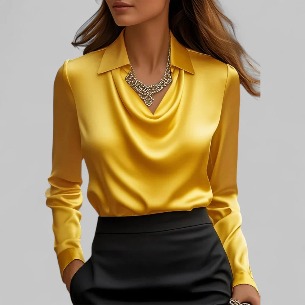 Theresa | Elegante Wasserfallausschnitt Satinbluse für Damen