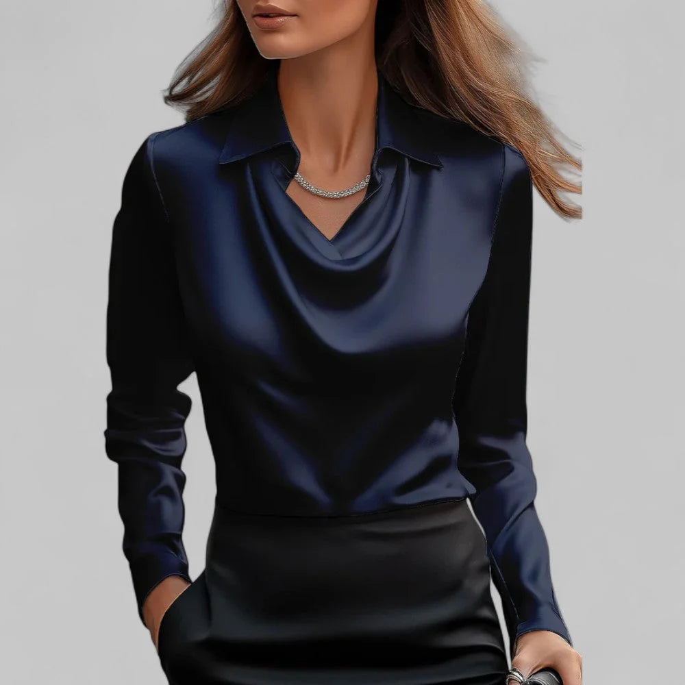 Theresa | Elegante Wasserfallausschnitt Satinbluse für Damen