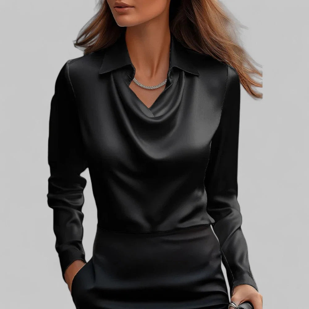 Theresa | Elegante Wasserfallausschnitt Satinbluse für Damen