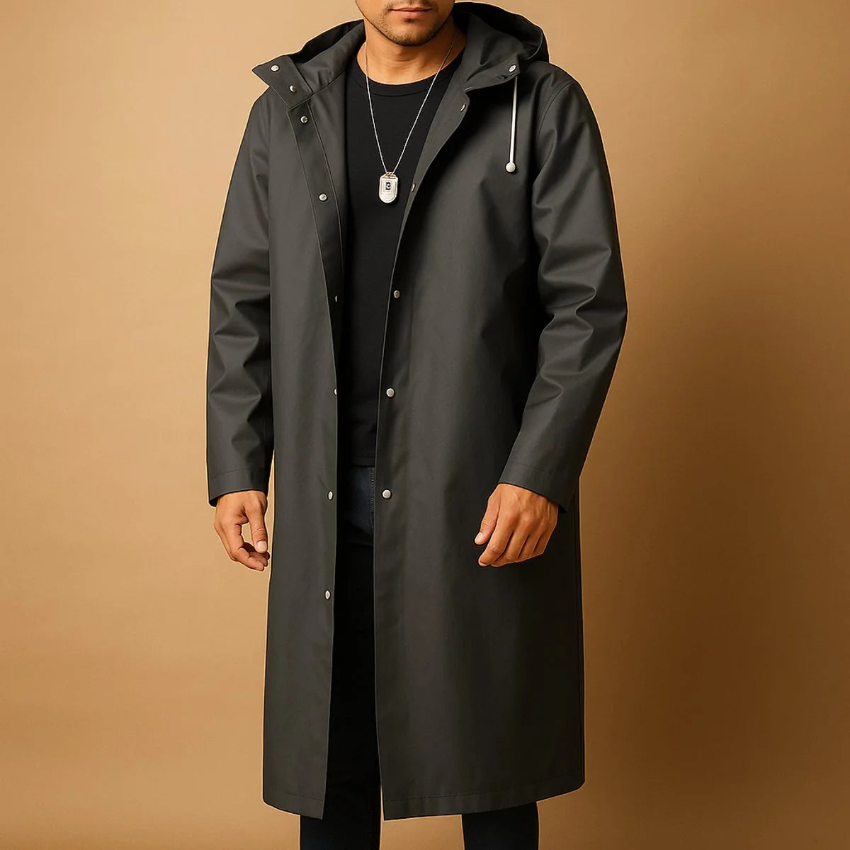 Tobias | Herren Wasserdichte Lange EVA Regenjacke mit Kapuze